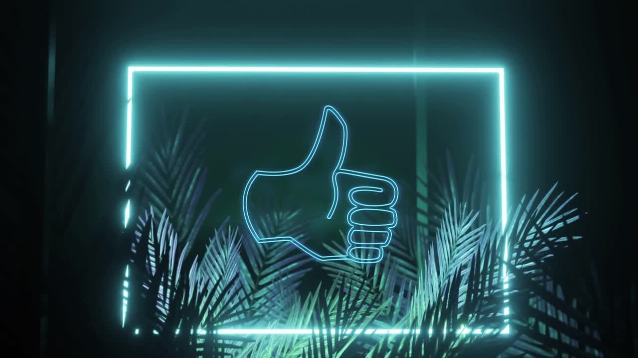 검은색 배경에 네온 모양과 잎 위에 같은 아이콘의 애니메이션