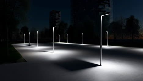 modern streetlights illuminating a plaza at night