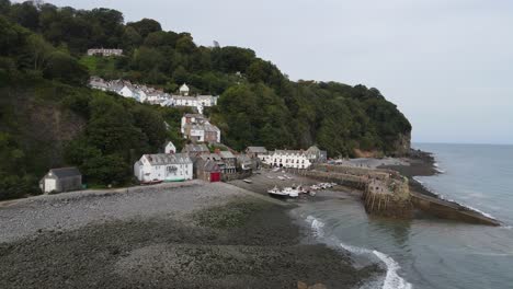 clovelly village devon beach and harbour quaint english village aerial footage