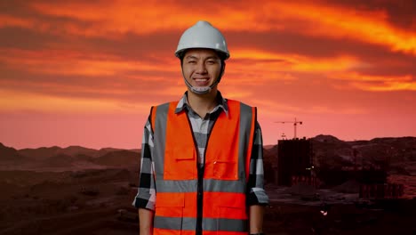 trabajador de la construcción al atardecer