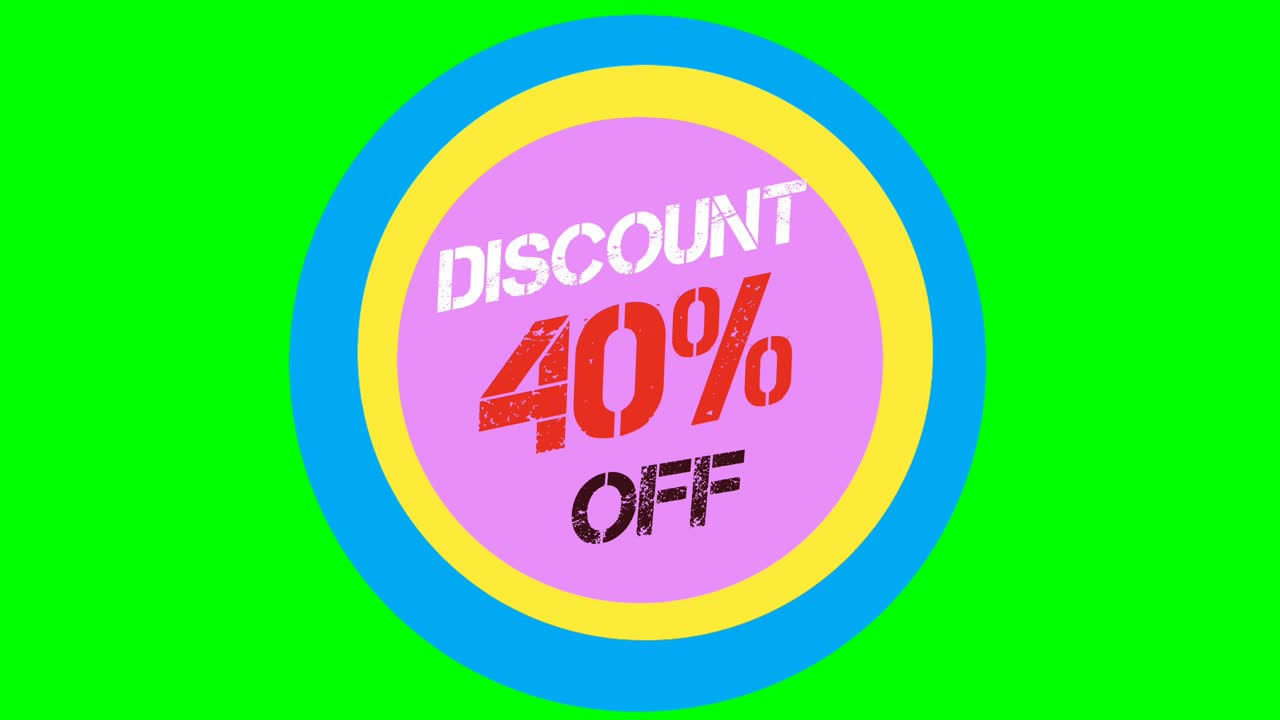 animación dibujos animados descuento 40% de descuento texto estilo plano emergente animación promocional pantalla verde 4k