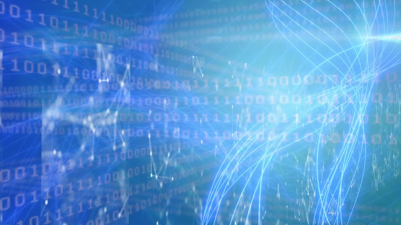 Animation of data, lights, binary code and connections