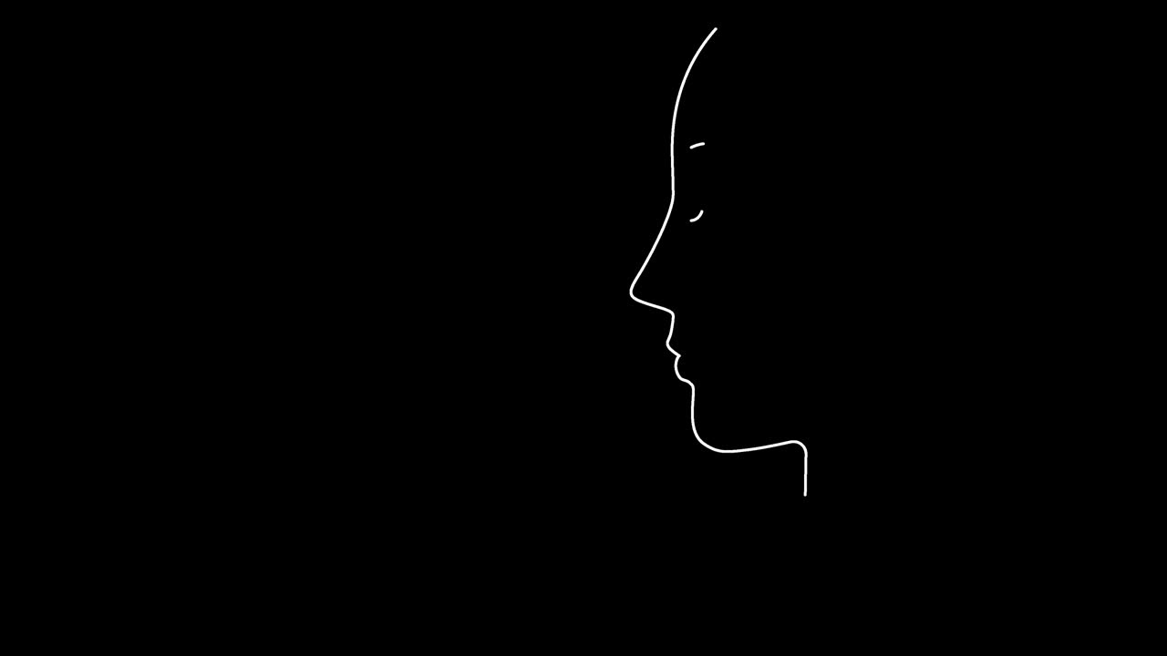 video illustrativo di un disegno a linea in cui una donna sorride in profilo