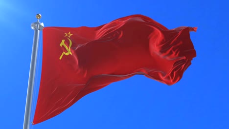 flag of the soviet union waving at wind with blue sky, loop