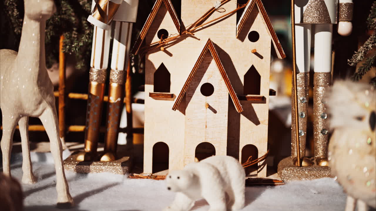 White and beige Christmas decorations at the Cannes Christmas Market