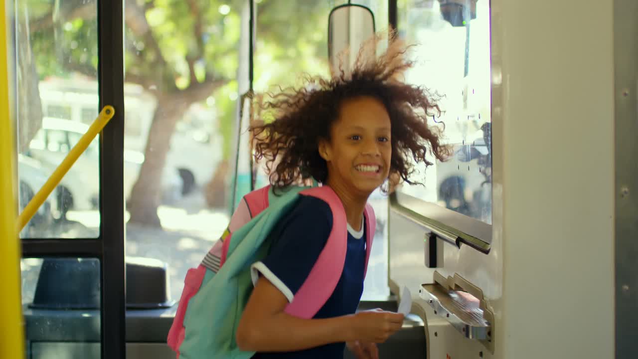 Girl taking ticket while travelling in bus 4k