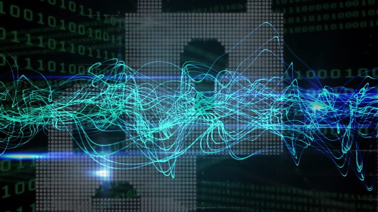 Animation of padlocks and binary coding data processing over networks