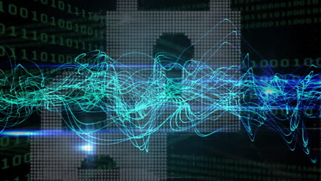 animation of padlocks and binary coding data processing over networks