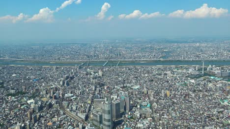 aerial view of tokyo and part of a river from skytree tower