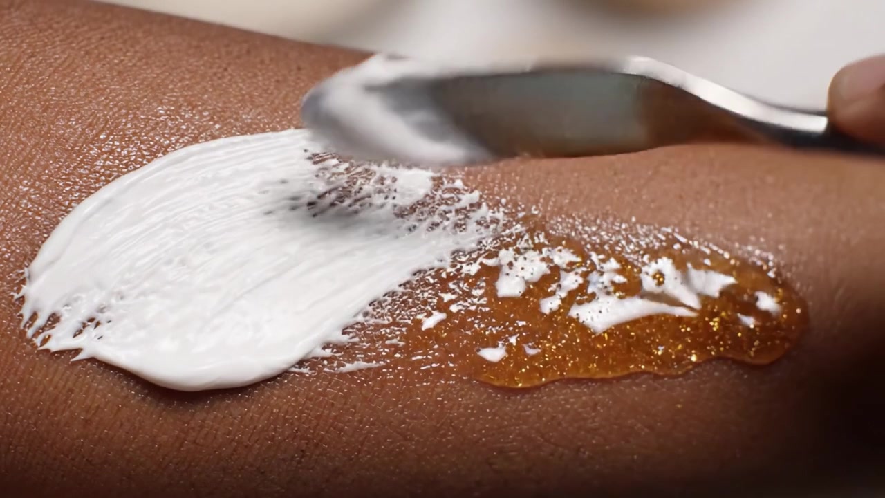 Applying a Smooth Layer of Cream over a Sparkling Sugar Paste on Skin, Showcasing the Transformation and Skin Care Techniques for Hair Removal