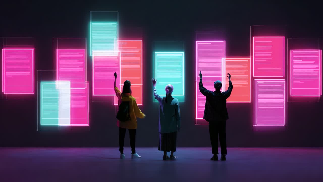 A Dynamic Interaction with Colorful Digital Displays: Engaging Participants Explore Modern Technology in an Artistic Environment, Illuminating Innovation through Collaborative Efforts