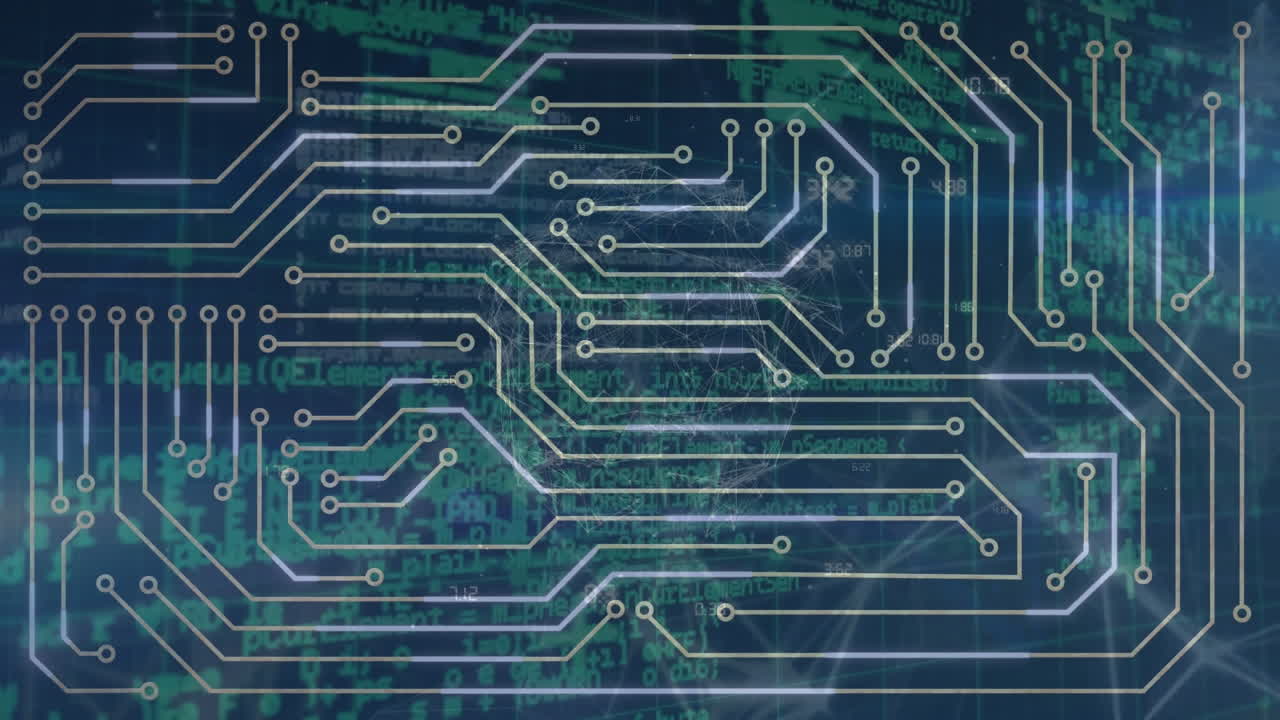animación de las conexiones del microprocesador sobre el procesamiento de datos contra un fondo verde.