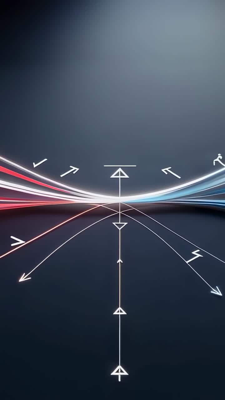 Vertical video: Showing colored trails crossing over white line in intro, arrows rotating on grey
