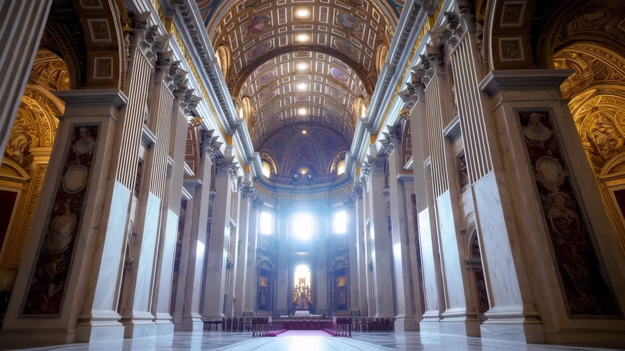 Majestic Interior of St. Peter's Basilica with Ornate Dome and Frescoes