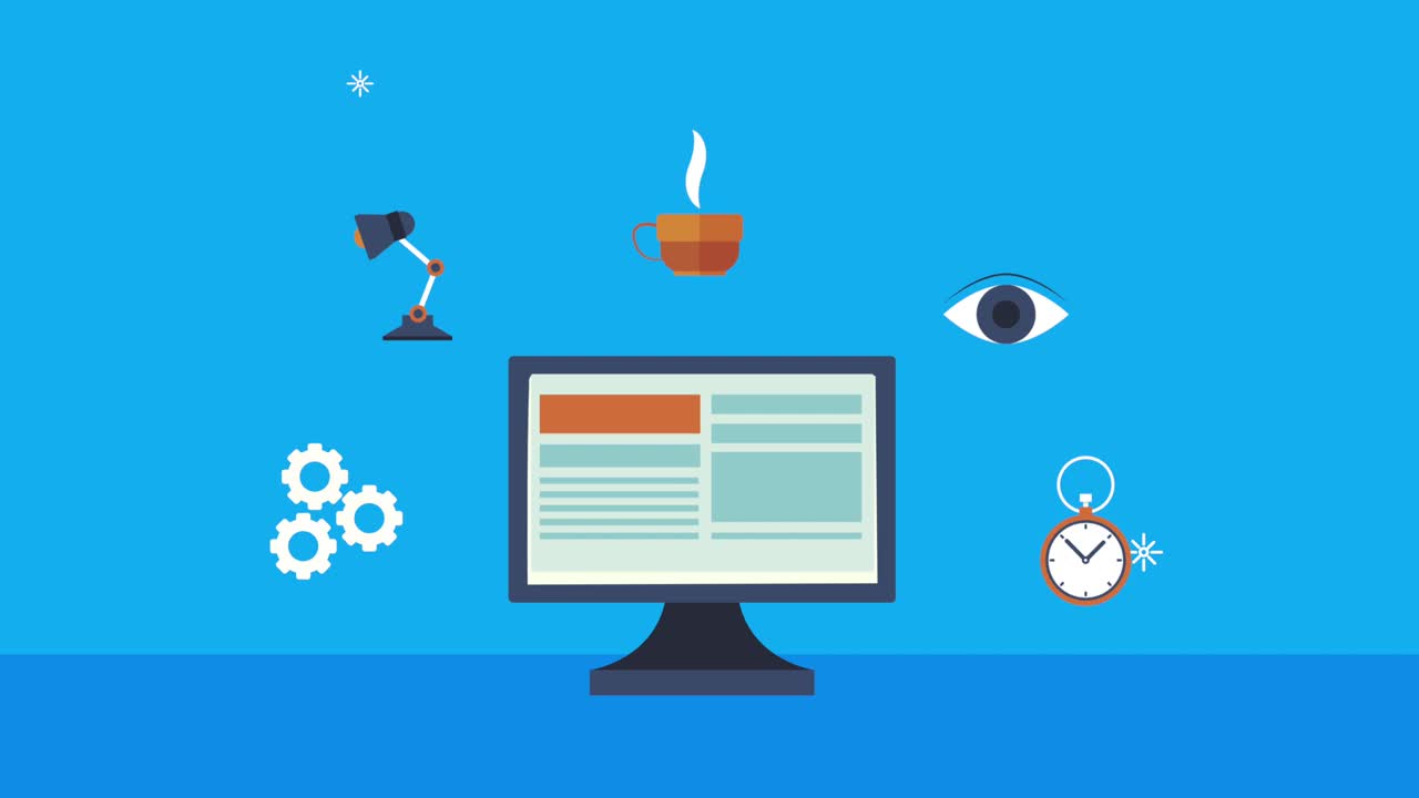 creative process animation with desktop and tools