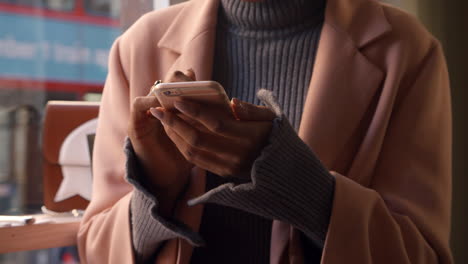 Cerca-De-Una-Mujer-Conectándose-Con-Las-Redes-Sociales-En-Un-Restaurante.