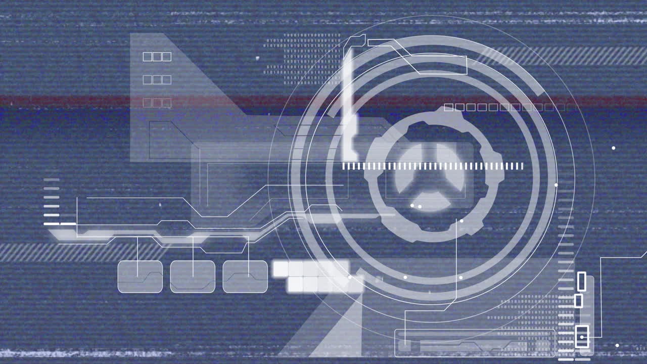 블루 디지털 스크린에서 다양한 데이터를 처리하는 원의 애니메이션