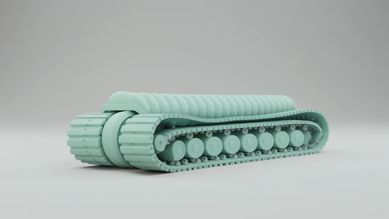 3D Render of Moving Tank Tracks on Grey Background