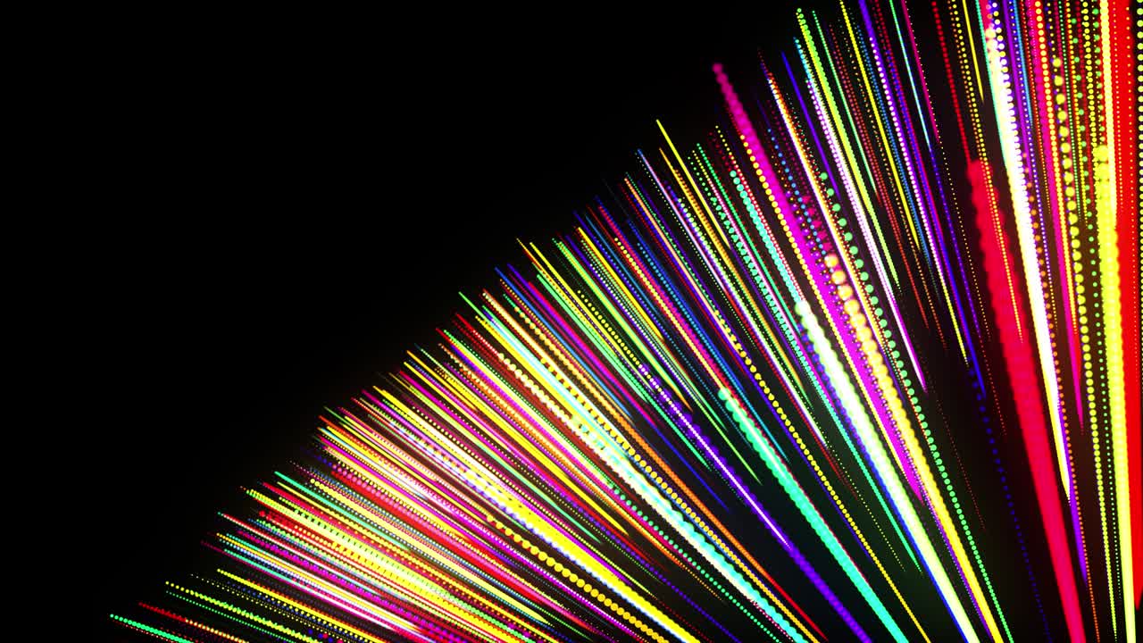 추상적인 3d 루프 배경은 빛나는 입자가 3d 공간에서 줄지어 서 있습니다. 다채로운 입자와 부드러운 애니메이션 카메라를 가진 축제 vj 루프.