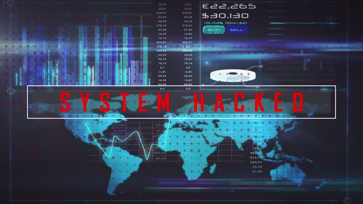 Animation of system hacked text over data processing