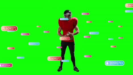 surrounded by floating data tags, american football player wearing red jersey