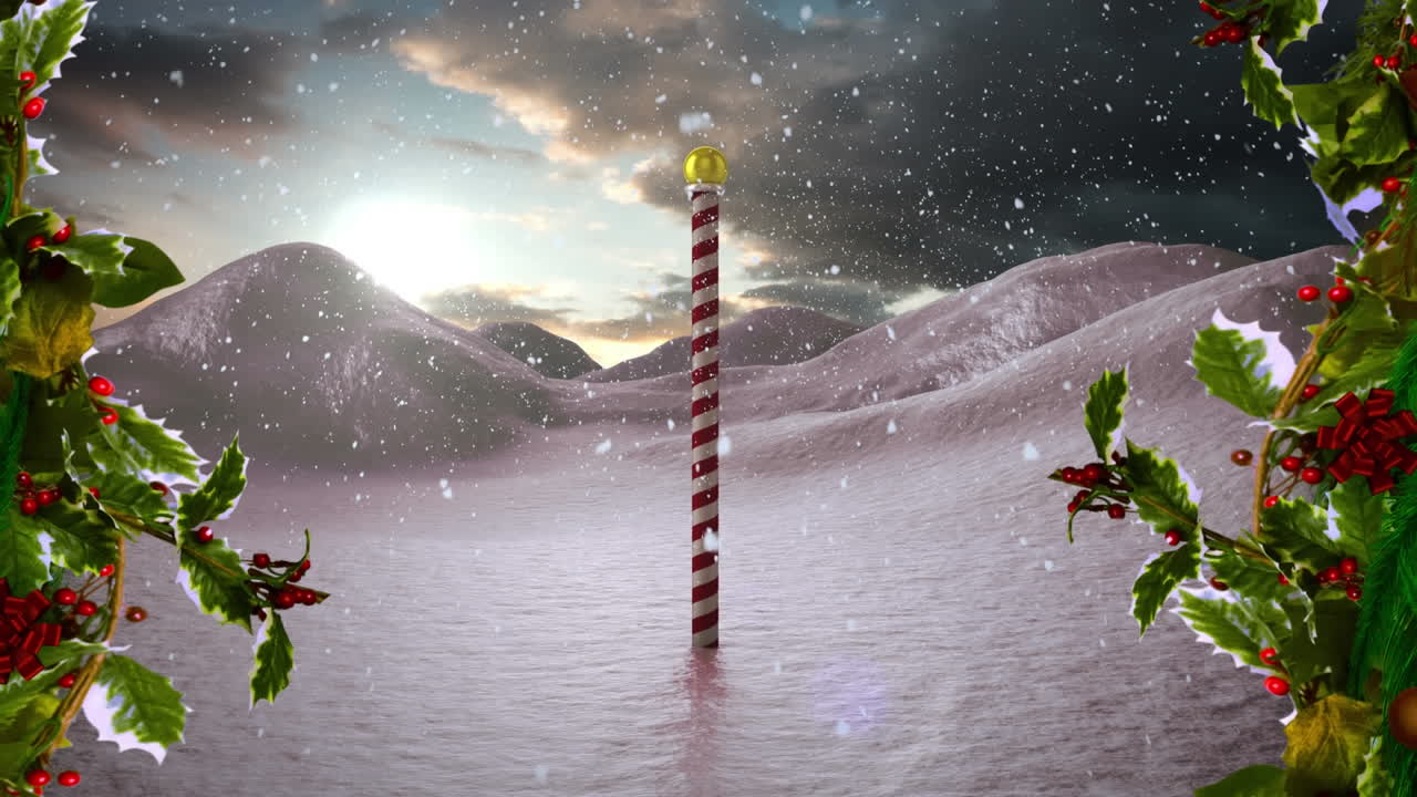 겨울 풍경 위에 내리는 눈의 애니메이션