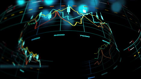 Animación-Del-Procesamiento-De-Datos-Financieros-Sobre-El-Mundo-Sobre-Fondo-Negro