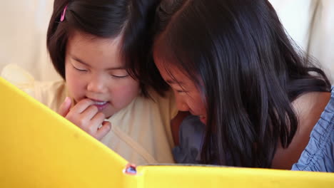 Two-sisters-reading-a-book-together