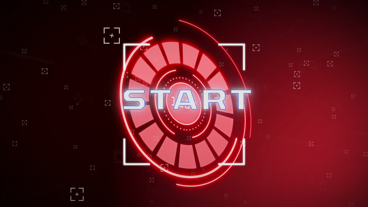 START text animation over red futuristic digital interface with geometric shapes