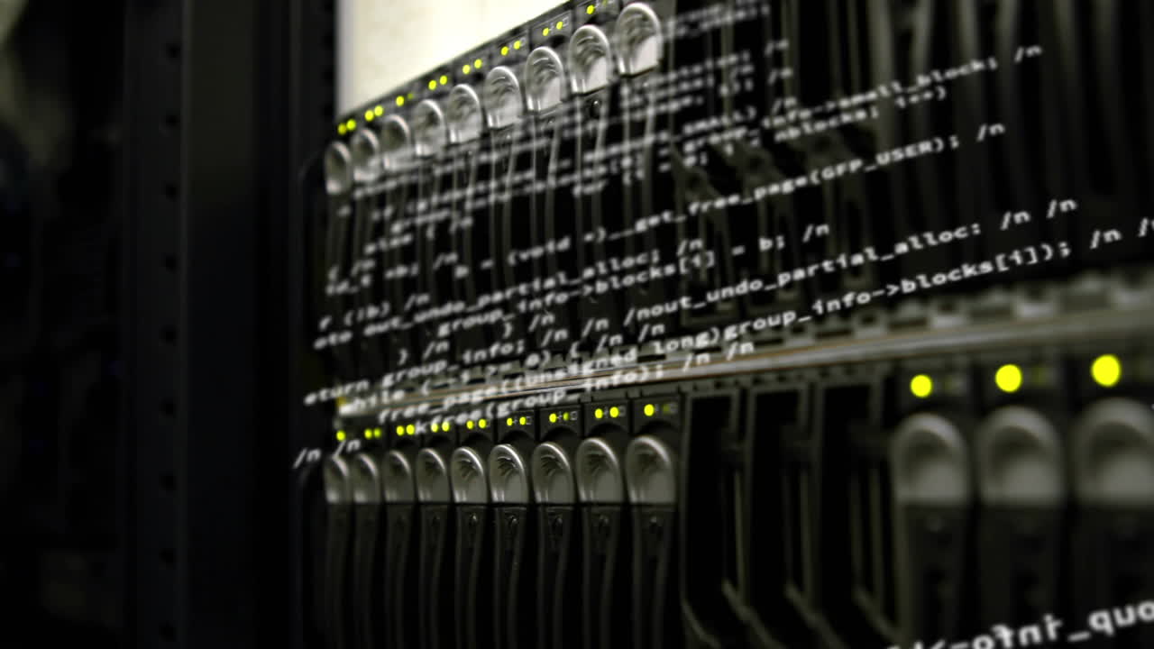 animación del procesamiento de datos en un primer plano del servidor informático
