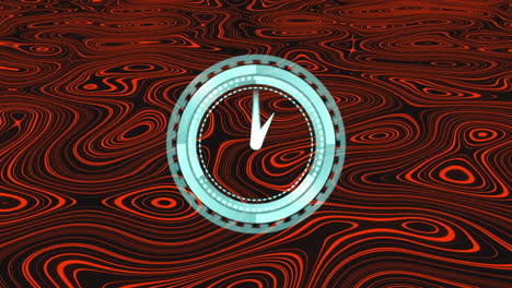 animation of clock moving fast over red liquid background