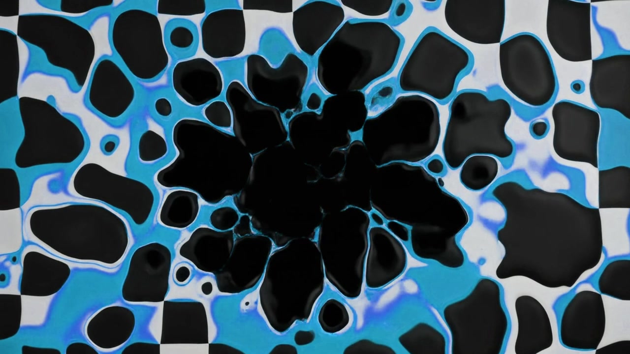 Abstract Animation of Black Liquid Expanding Over a Checkerboard Pattern