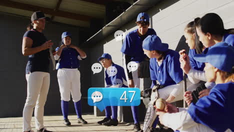 In dugout, baseball team with animation chat bubbles and number 47 overlay