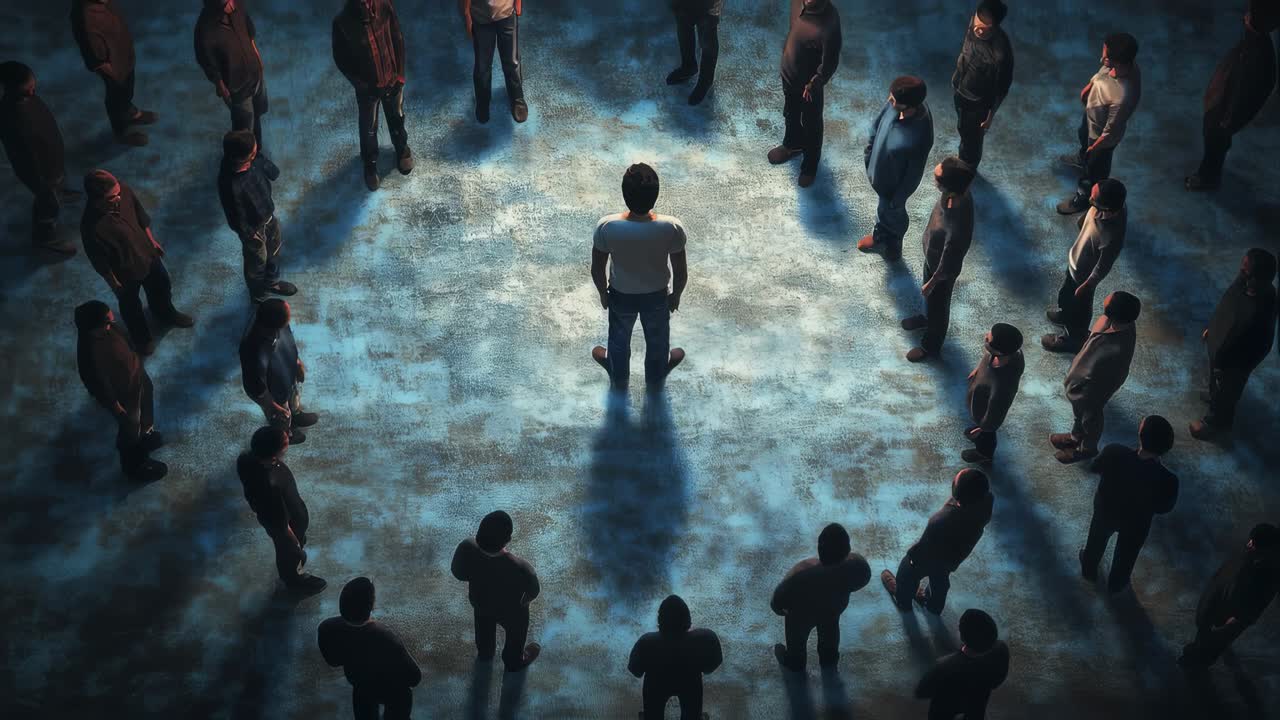 Man Centered in a Crowd