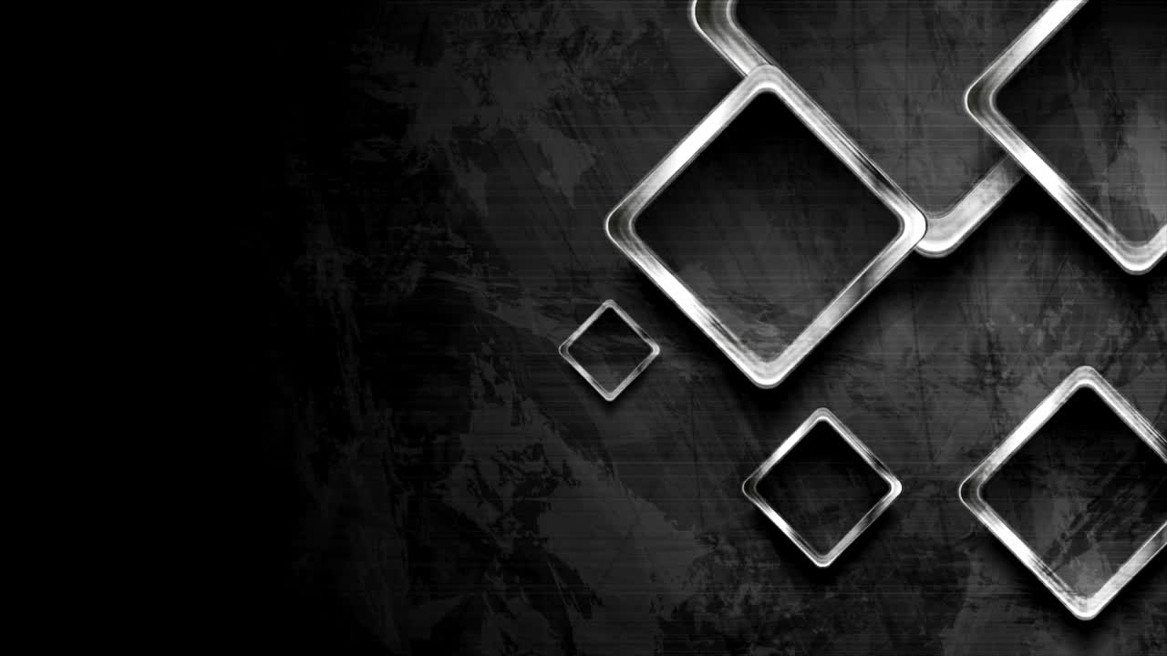 Hi-tech dark grunge geometric motion design with silver squares