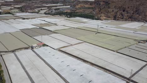 toma aérea ascendente sobre muchos invernaderos blancos en almería