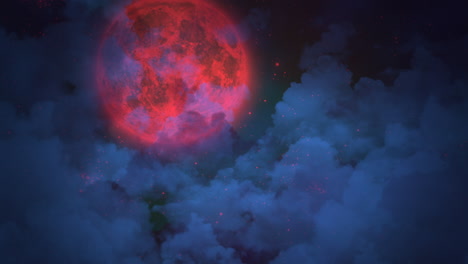 big red moon and mystical clouds in night