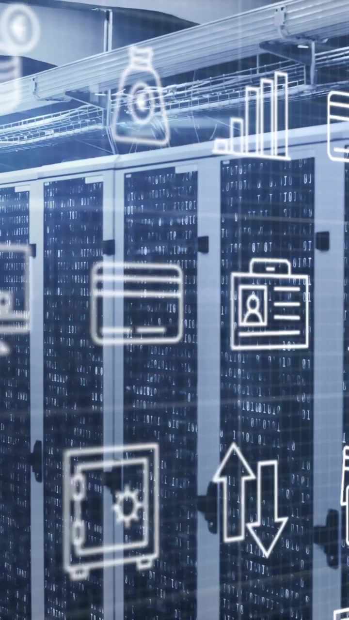 Animation of digital icons and data processing over computer servers
