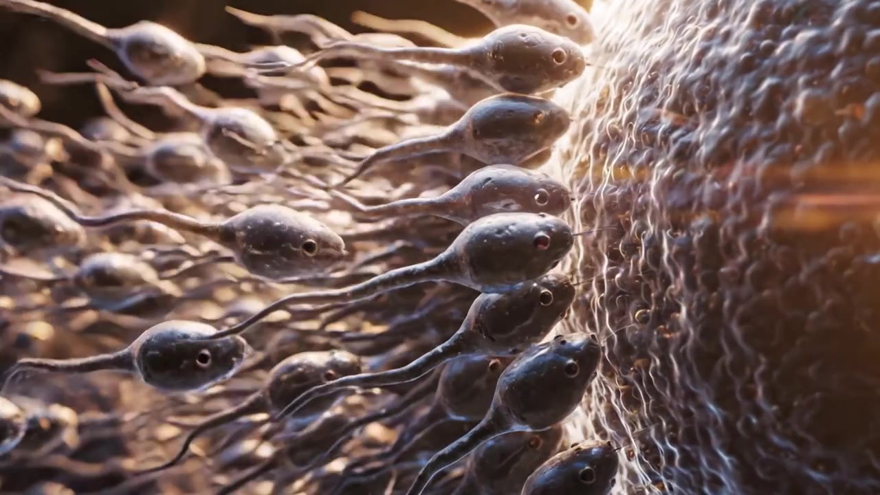 A Close-Up Look at the Dynamic Interaction Between Sperm Cells and an Oocyte, Highlighting the Intricate Processes of Reproduction at a Cellular Level