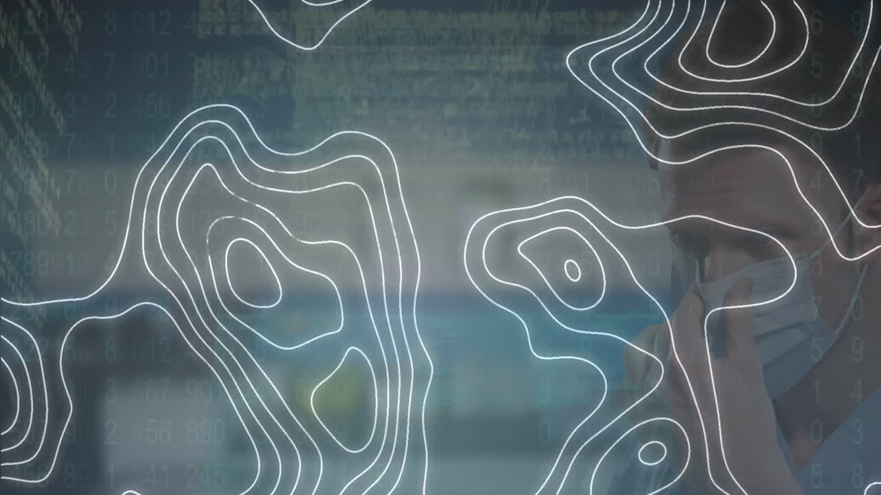 Animation of digital interface and globe over caucasian doctor