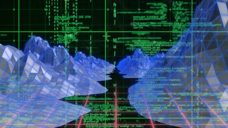 Animation of data processing with mountains