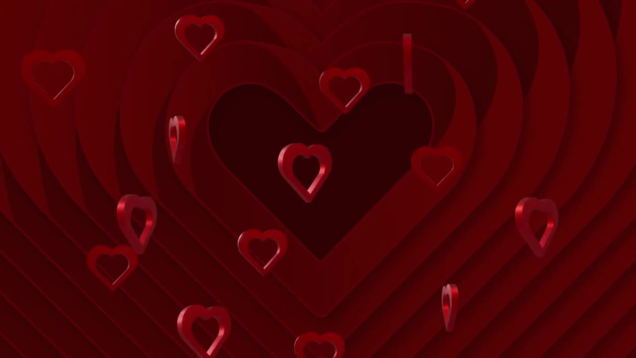 анимация красных сердец на красном фоне.