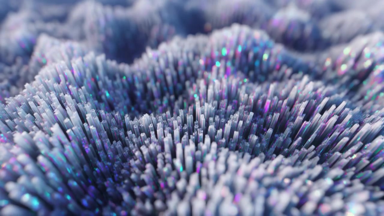 Abstrakte 3D-Animation von sich bewegenden irisierenden Säulen