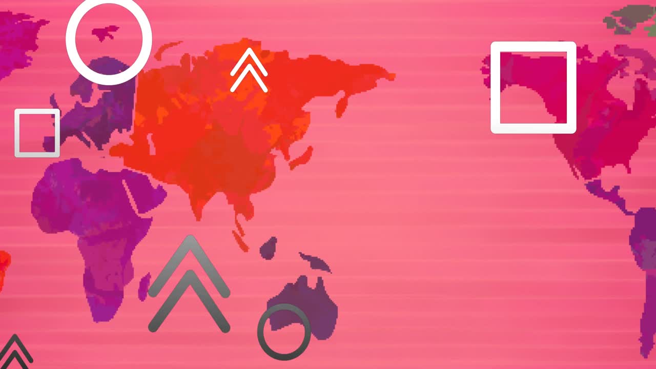 animación de flechas y formas volando sobre el mapa del mundo