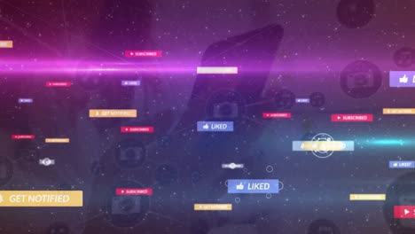 animación de una red de conexiones con iconos de los medios sobre mujeres biraciales que usan teléfonos inteligentes