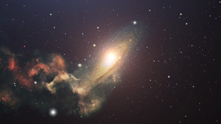 the galaxy that is behind the floating nebula clouds in the universe