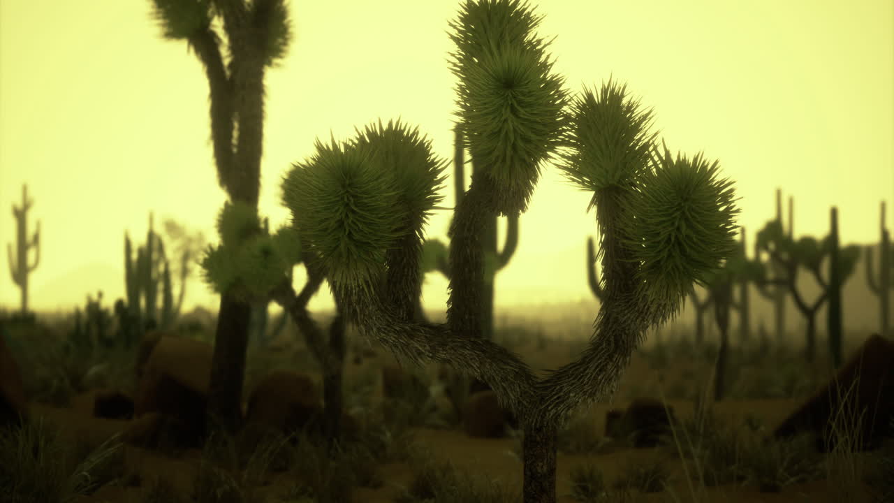 Cacti thriving in a desert landscape during a golden hour sunset