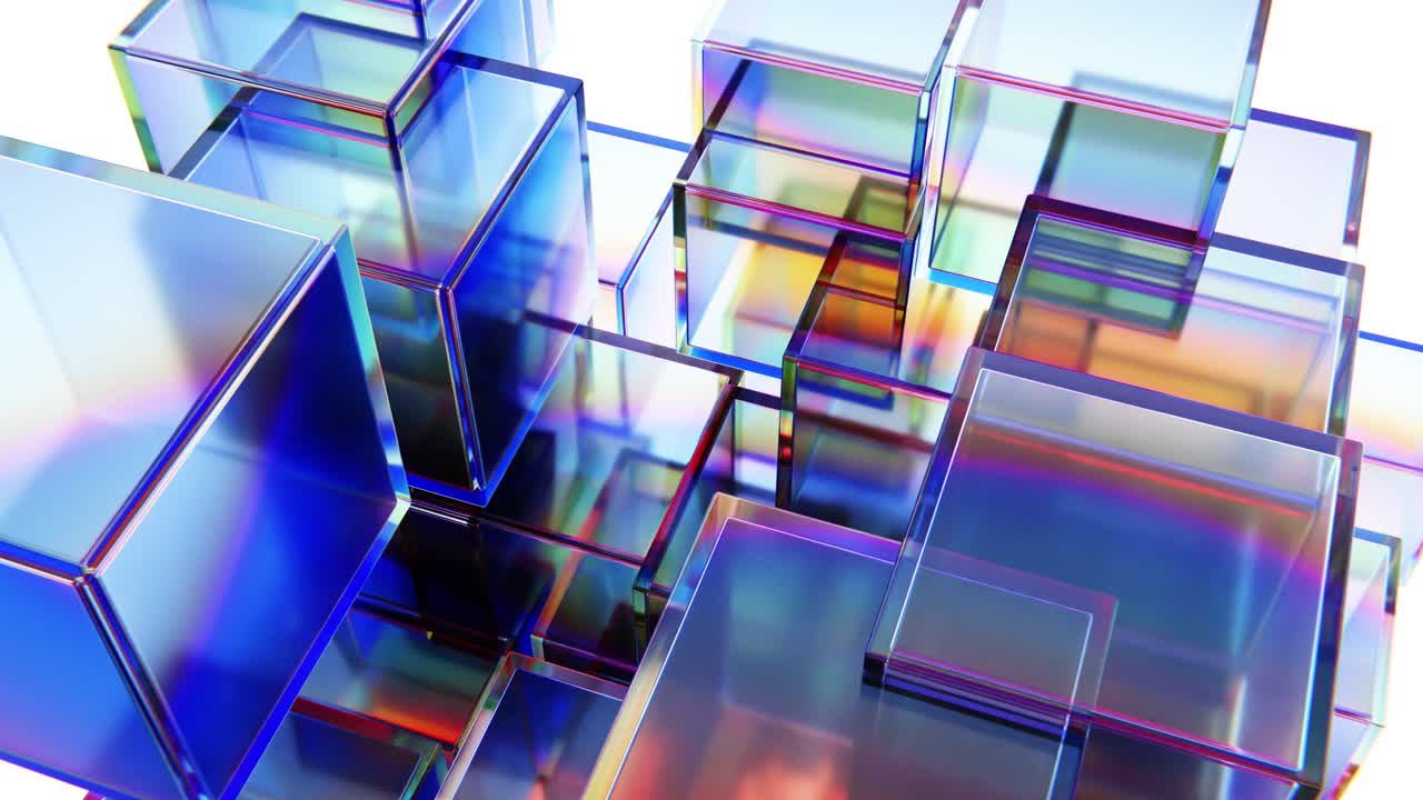 Abstract Transparent Glass Cubes Reflecting Colorful Light