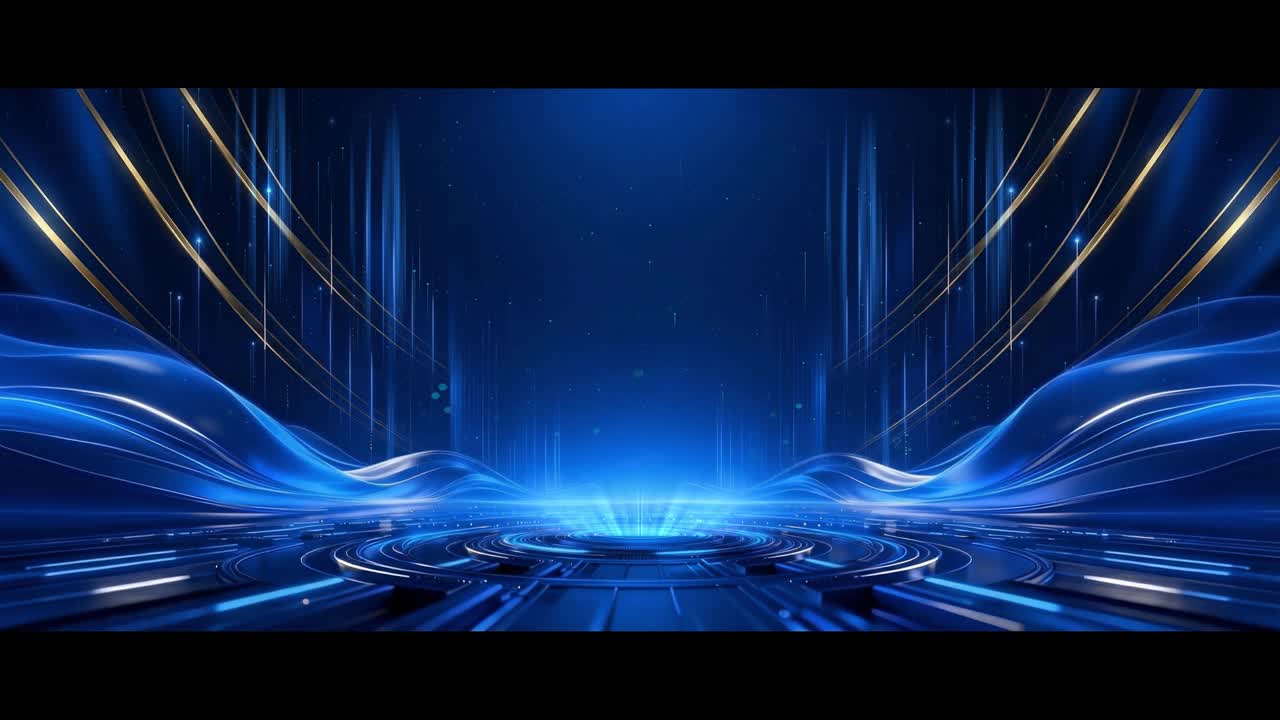 Abstract Blue and Gold Futuristic Digital Stage Background