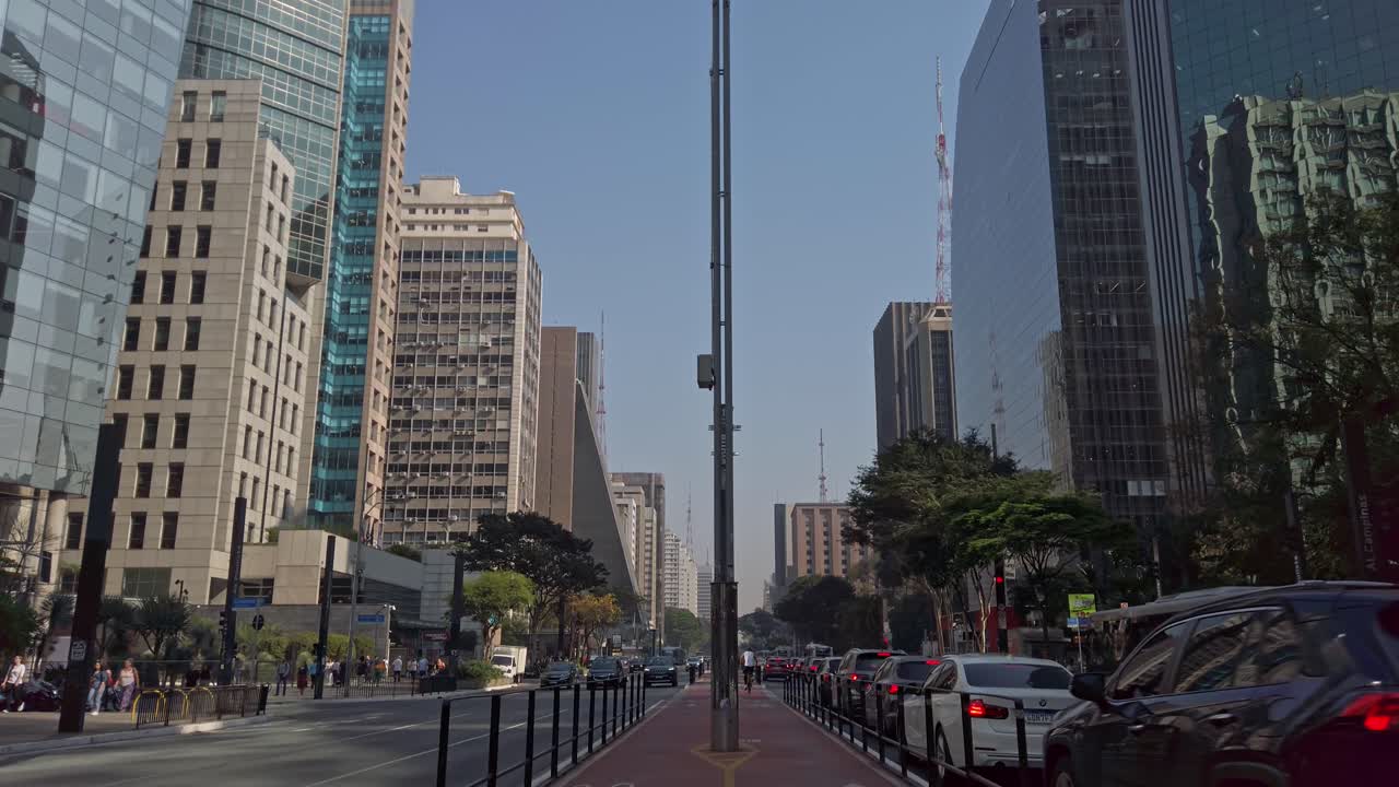 Sao Paulo City Street Scene with Cyclist